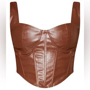 Brown PU Panel Detail Cropped Corset